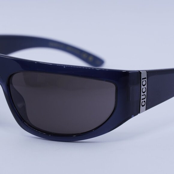 Gucci GG1574S 003 Sunglasses Blue Rectangle Frame, Grey Lenses